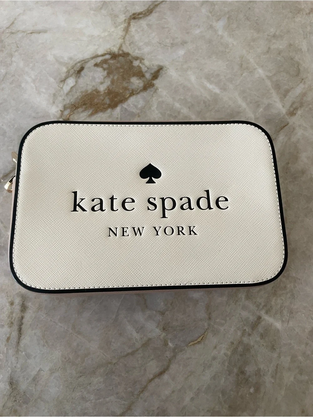 kate spade Cream and Black Logo Crossbody Mini Cam Bag